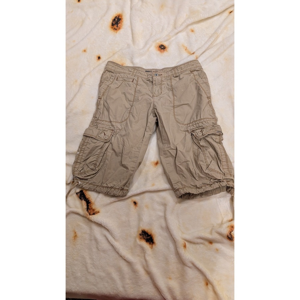 Polo Jeans Co Ralph Lauren Khaki Cargo Shorts Women 6 Tan Floral Trim Y2K